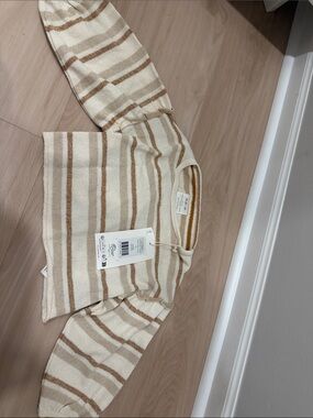 Play Up Kids Cream and Tan Striped Lightweight Sweater Top